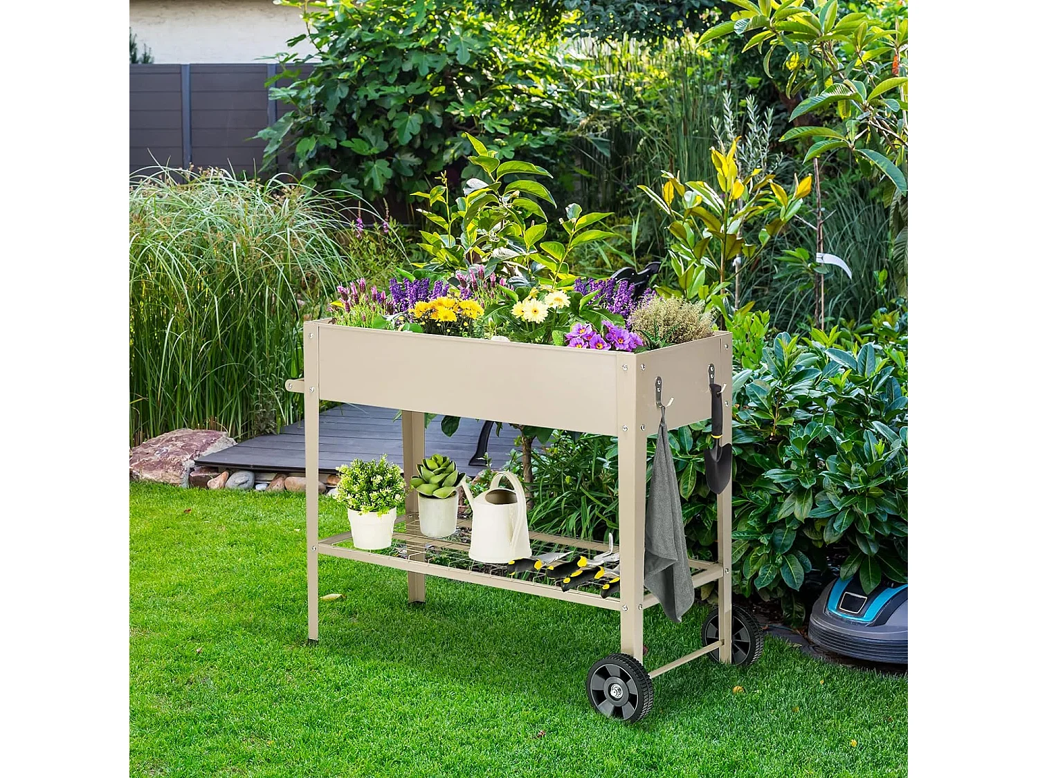 Hochbeet mit Ablage + 2 Rollen