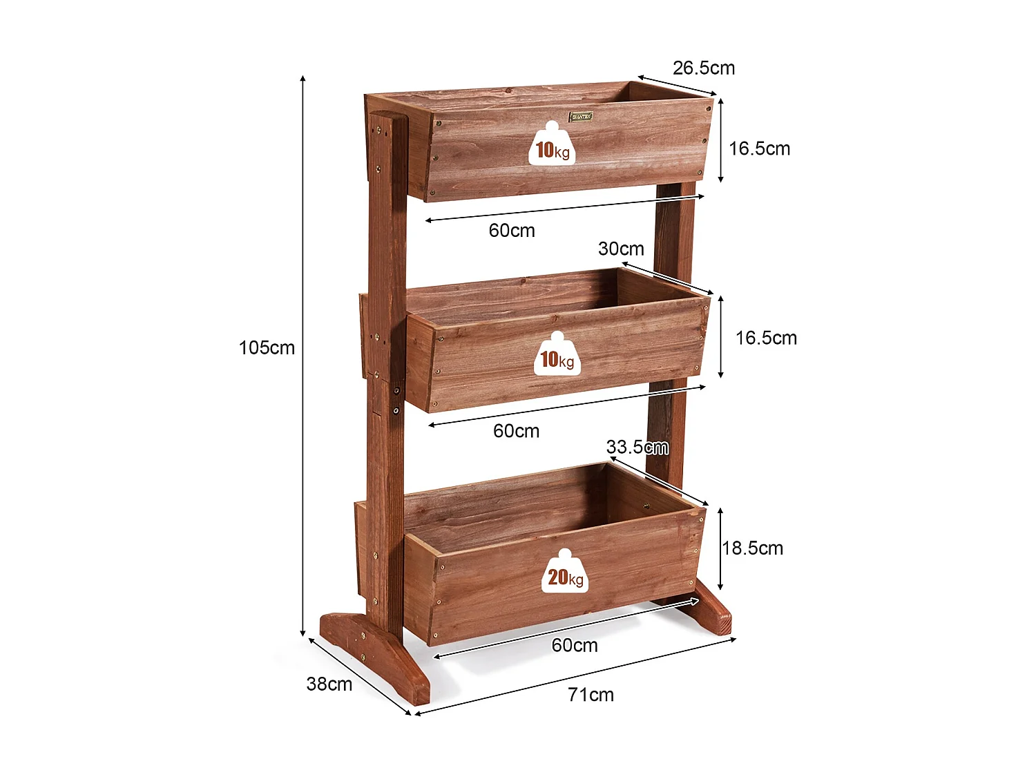 3-stufiges hölzernes Blumenregal Blumenständer 3 Etage Hochbeet Blumentreppe 71 x 38 x 105 cm Braun