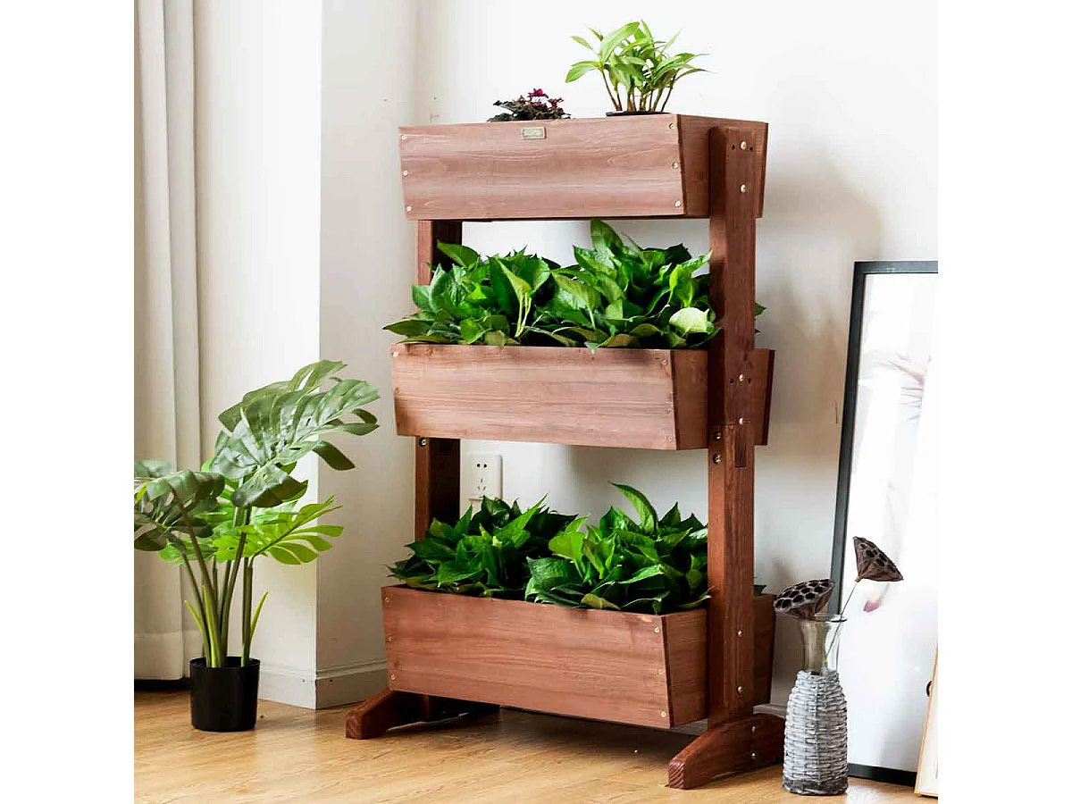3-stufiges hölzernes Blumenregal Blumenständer 3 Etage Hochbeet Blumentreppe 71 x 38 x 105 cm Braun