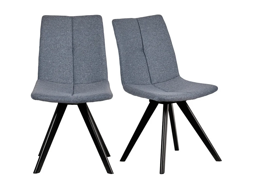 Lot de 2 chaises tissu bleu jean et piètement chêne massif noir - MISU