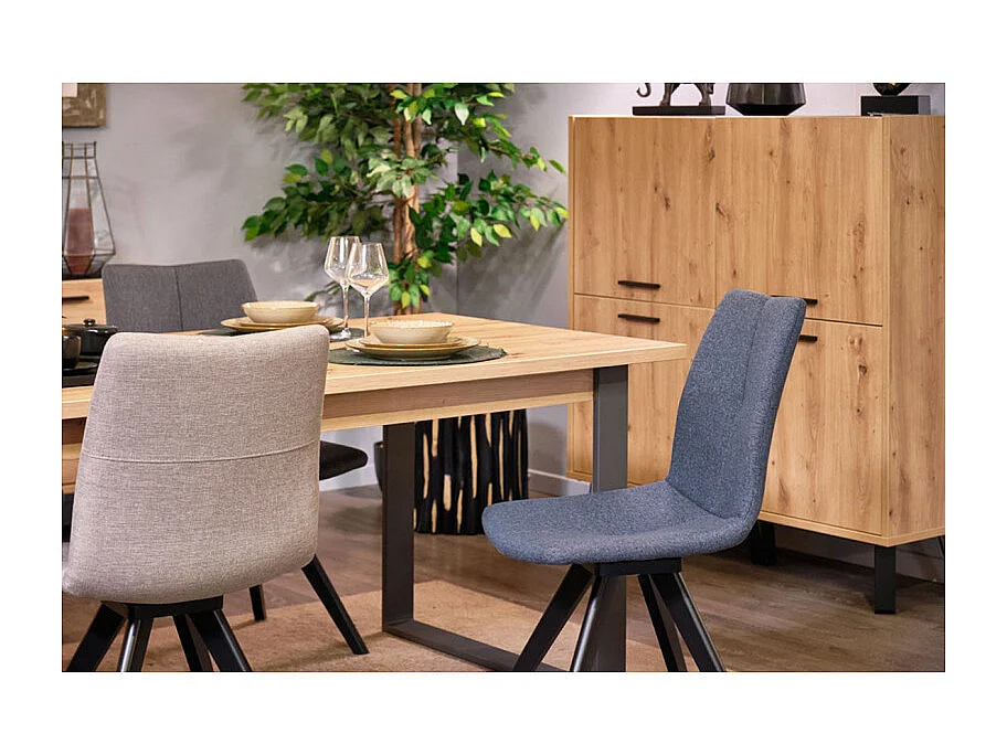 Lot de 2 chaises tissu bleu jean et piètement chêne massif noir - MISU