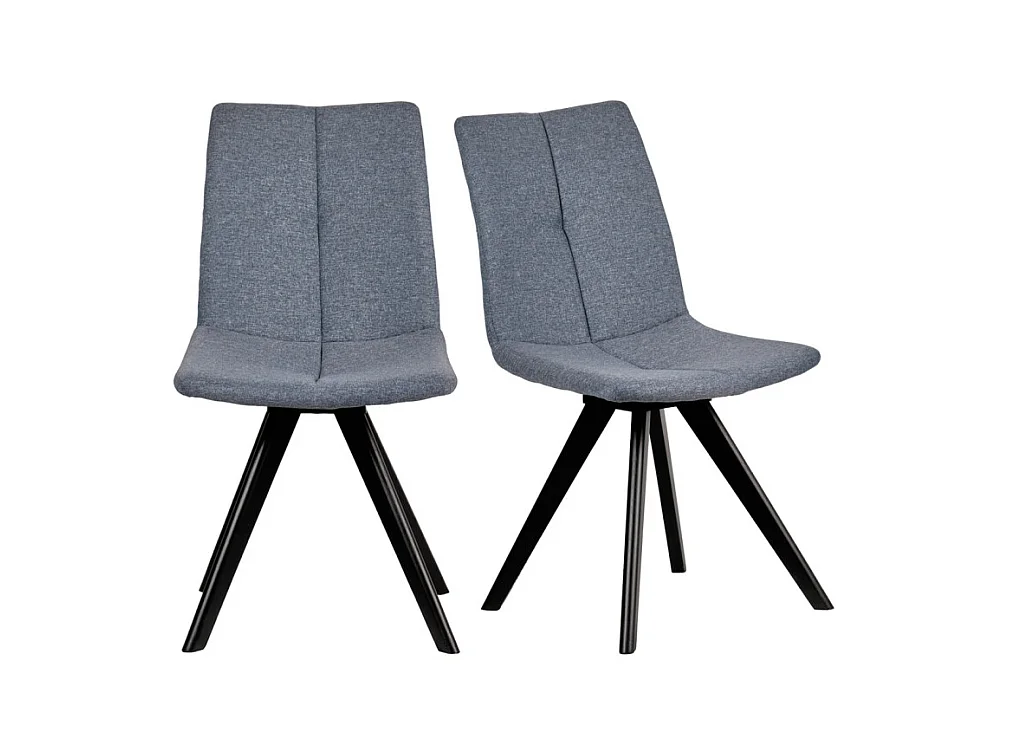 Lot de 2 chaises tissu bleu jean et piètement chêne massif noir - MISU