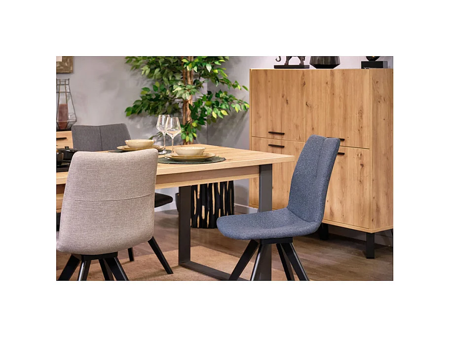 Lot de 2 chaises tissu bleu jean et piètement chêne massif noir - MISU
