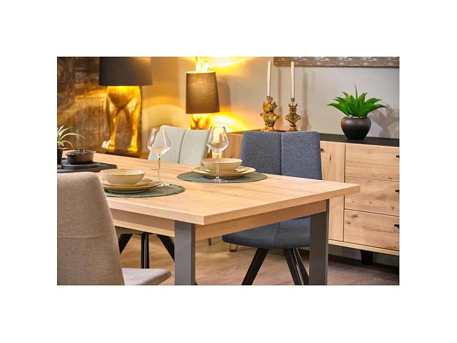 Lot de 2 chaises tissu bleu jean et piètement chêne massif noir - MISU