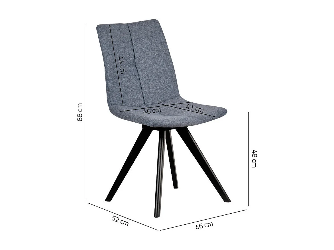 Lot de 2 chaises tissu bleu jean et piètement chêne massif noir - MISU