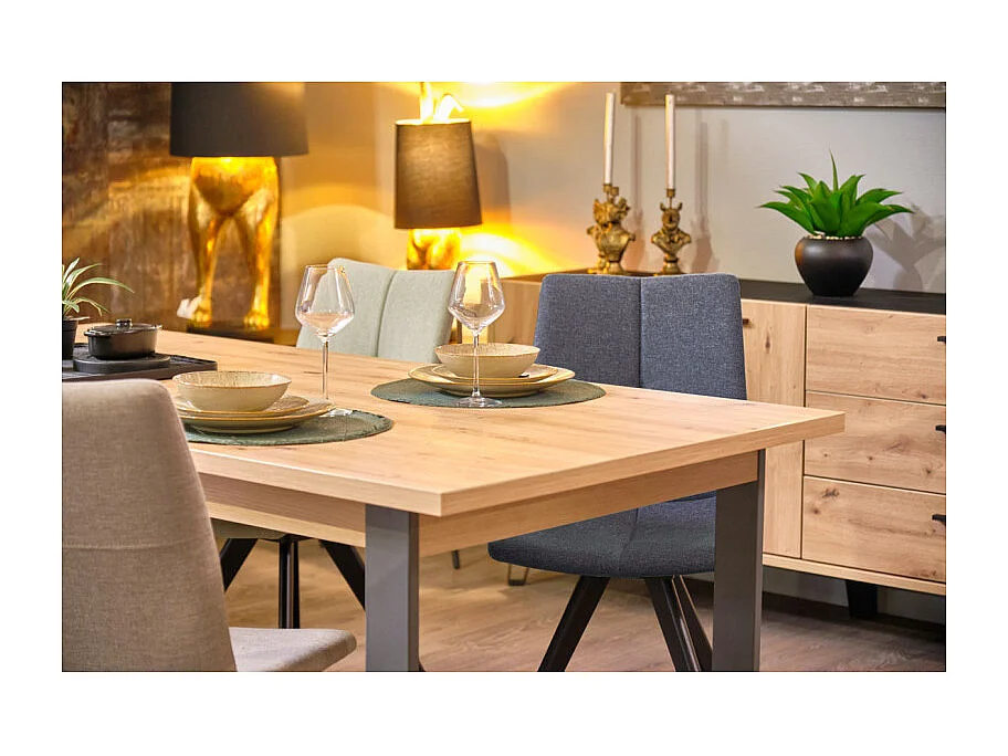 Lot de 2 chaises tissu bleu jean et piètement chêne massif noir - MISU