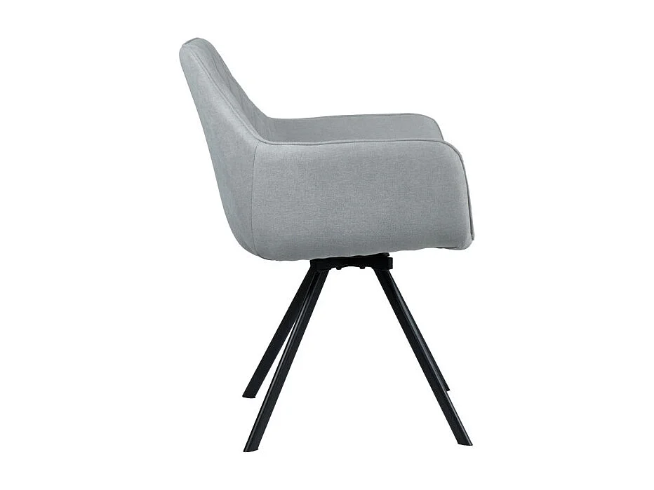 Chaise pivotante en lin gris avec accoudoirs pieds métal noir - TARGO