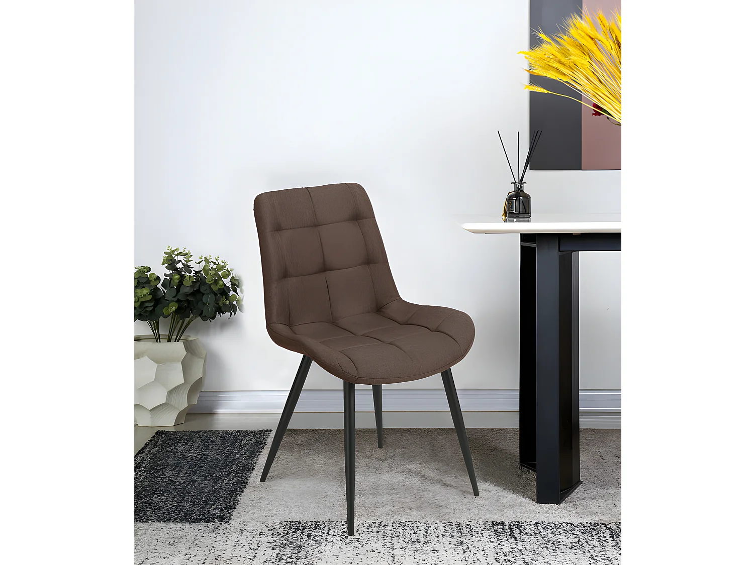 Lot de 2 chaises en tissu marron avec pieds métal noir - JAELLE