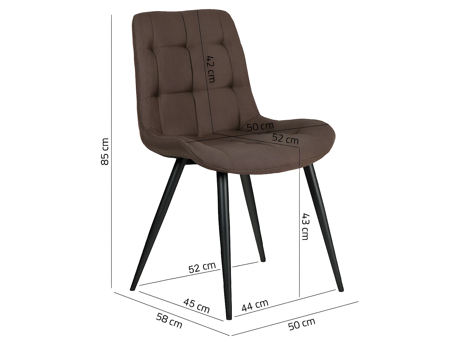 Lot de 2 chaises en tissu marron avec pieds métal noir - JAELLE
