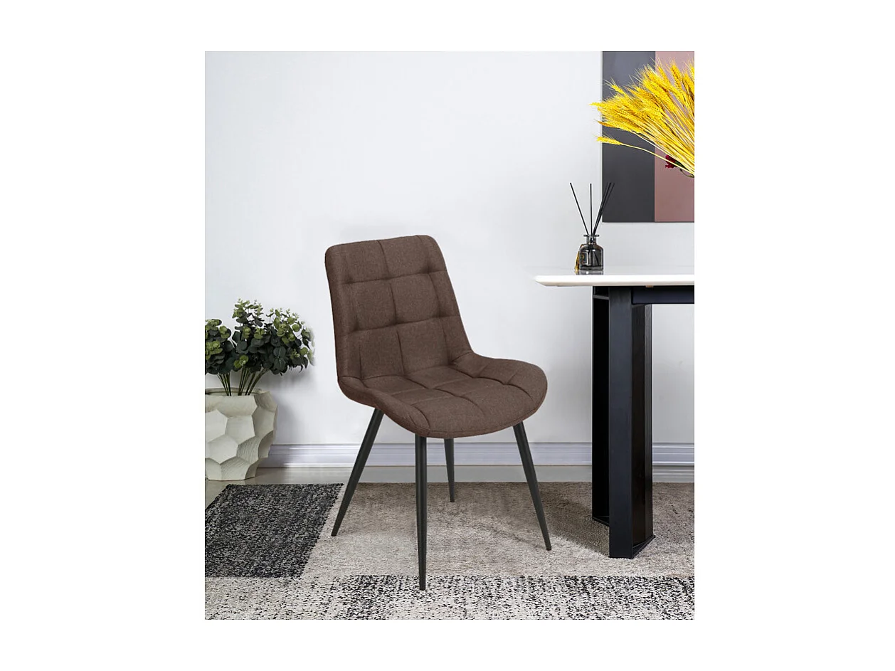 Lot de 2 chaises en tissu marron avec pieds métal noir - JAELLE