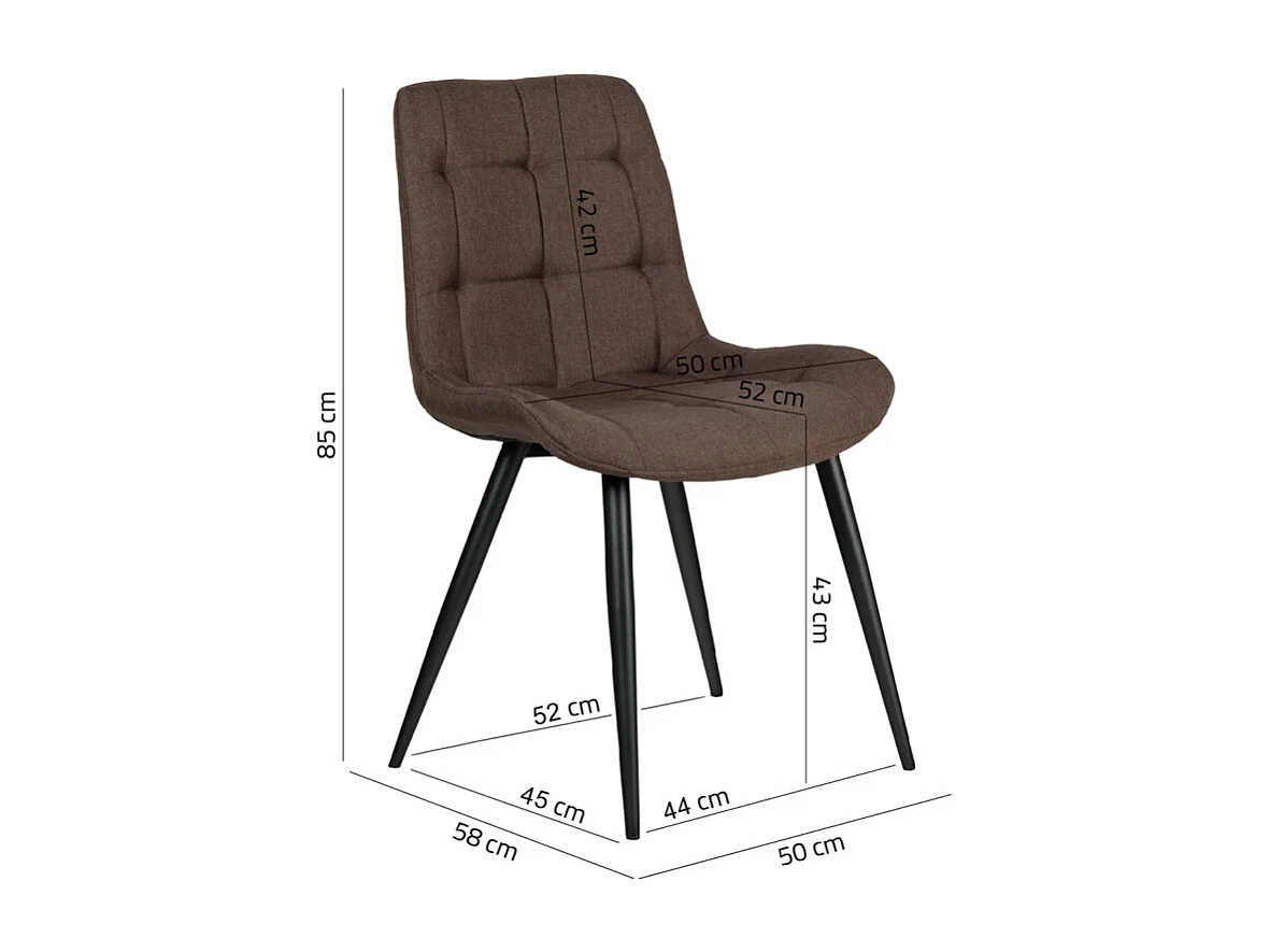 Lot de 2 chaises en tissu marron avec pieds métal noir - JAELLE