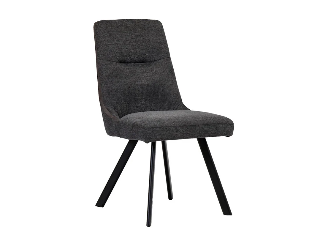 Chaise en tissu gris anthracite chiné et pieds évasés en métal - MARTA