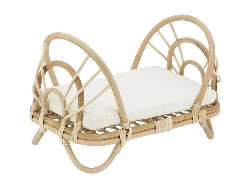Lit de poupée en rotin naturel + coussin