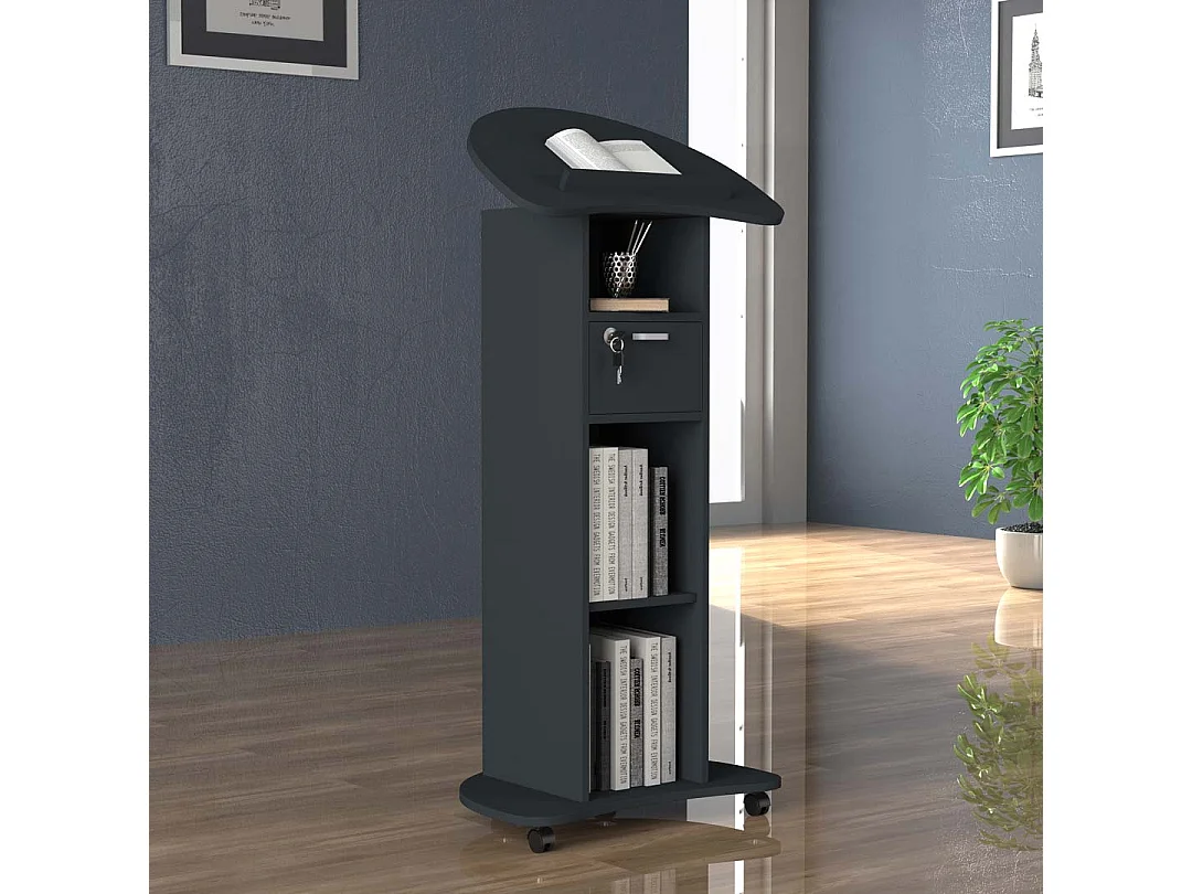 RedolaM étagère de bureau avec plateau de table, lutrin 1 tiroir 2 tablettes anthracite.