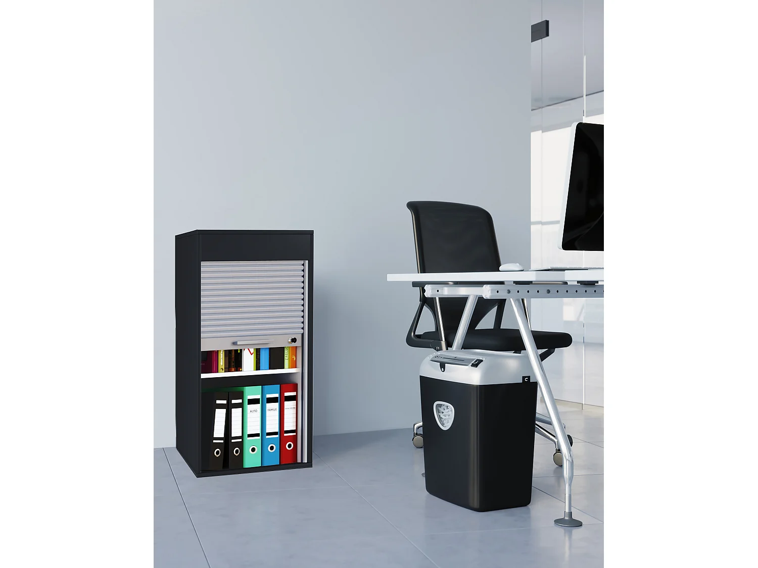 VCM armoire de bureau en bois armoire à rideaux armoire à rideaux classeur Aktos L (gris)