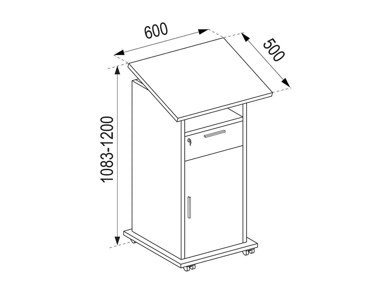 VCM Mesa de madeira | Ideal para projetor ou projetor com rodízios e porta | Dimensões: A. 108 x L. 60 x P. 50 cm | Painel inclinável | Gaveta trava - Neta (Branco)