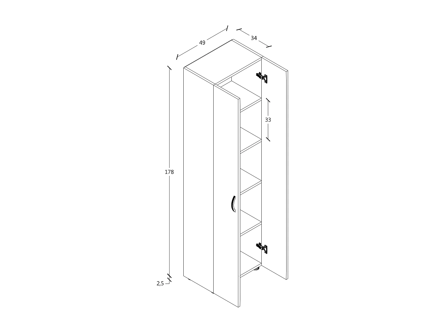 Office cabinet Ulas Honey oak H. 178 x W. 49 x D. 34 cm