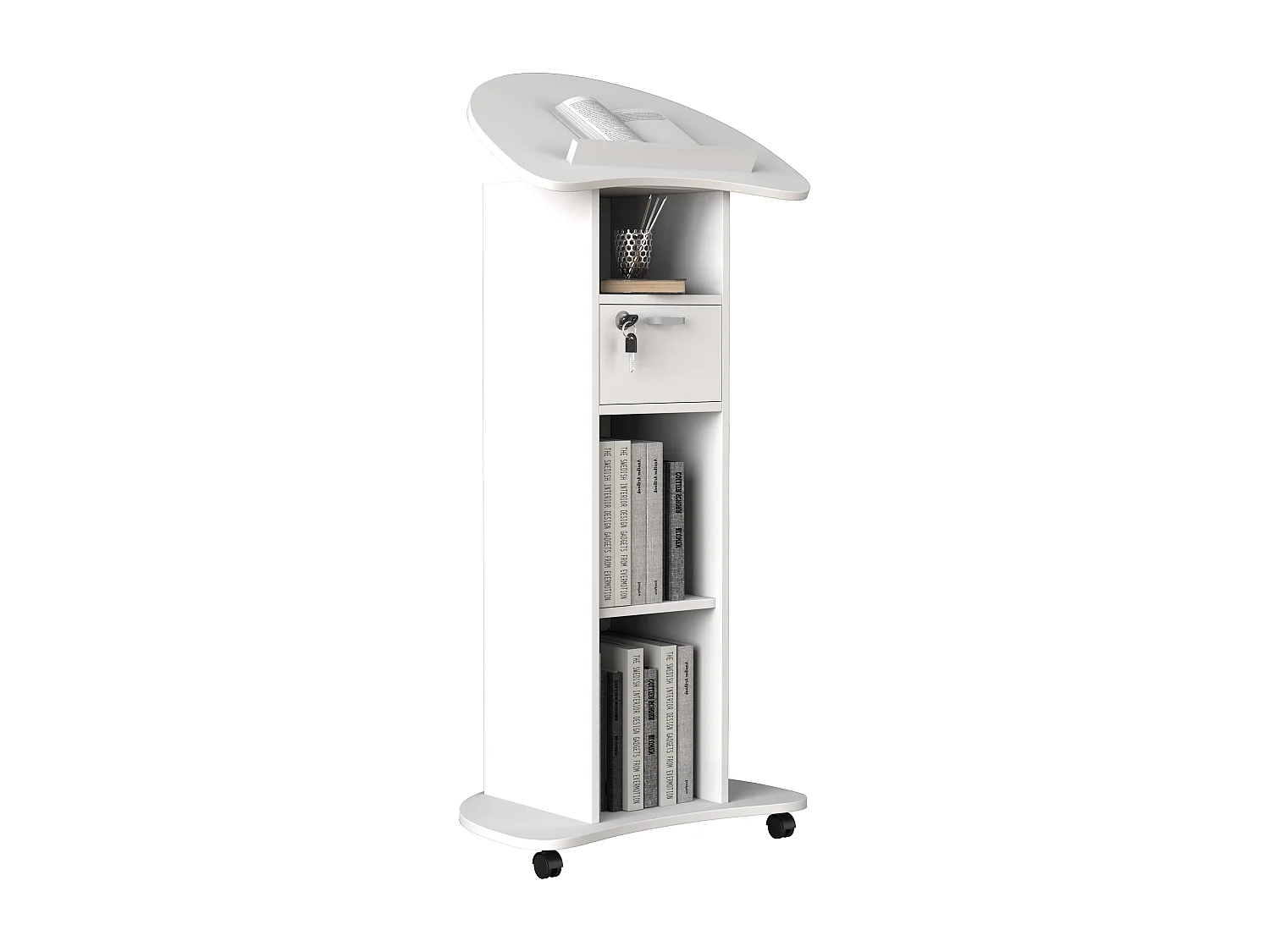 VCM Wood Mobile Speaker Console | Dimensões aprox. A. 110 a 120 cm x L. 56 cm x P. 37 cm | Rolável com gaveta | Mesa em pé | Mesa de pé - Redola (Branco)