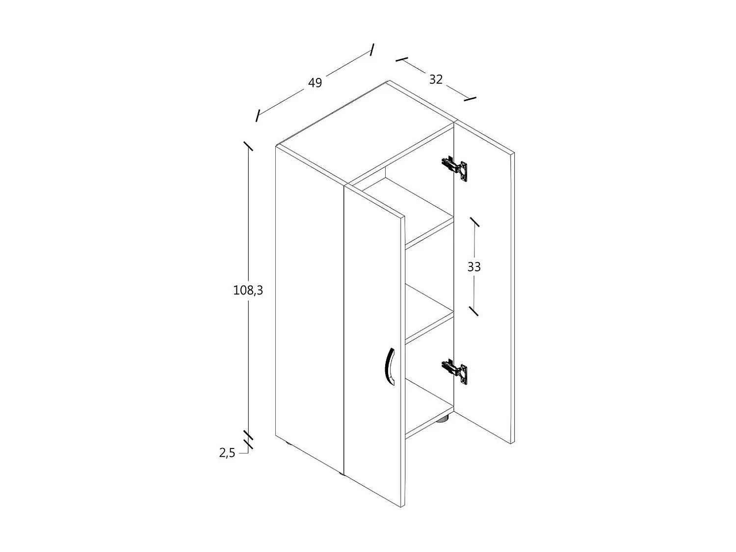 Office cabinet Ulas White H. 108 x W. 49 x D. 34 cm