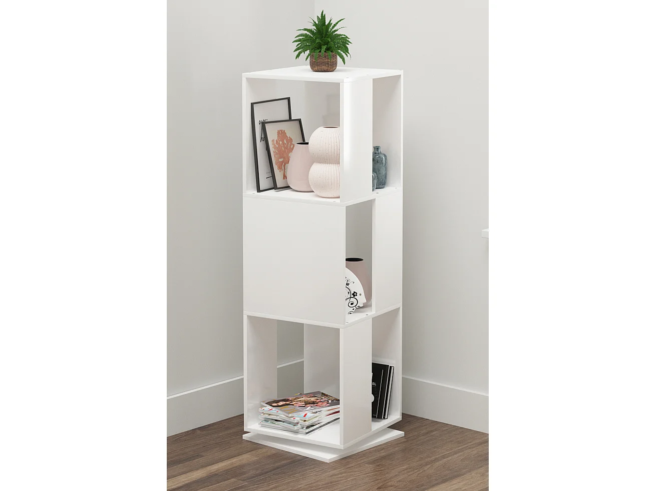 VCM Wooden Shelf standing | Estante rotativa | Dimensões aprox. A. 109 x L. 34 x P. 34 cm | Prateleira elegante | Prateleira de escritório – Stifta XL (Branco)