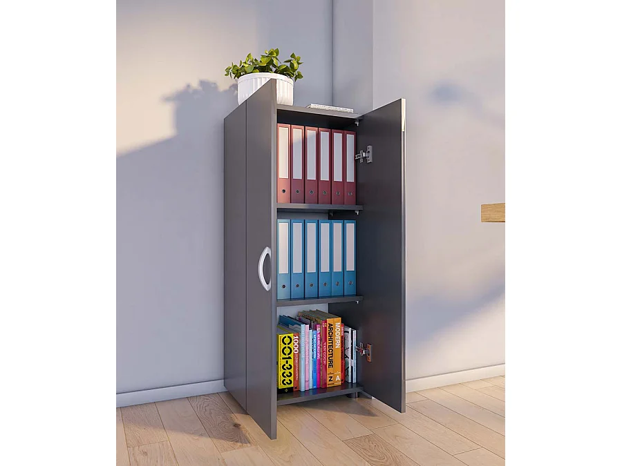Office cabinet Ulas Anthracite H. 108 x W. 49 x D. 34 cm