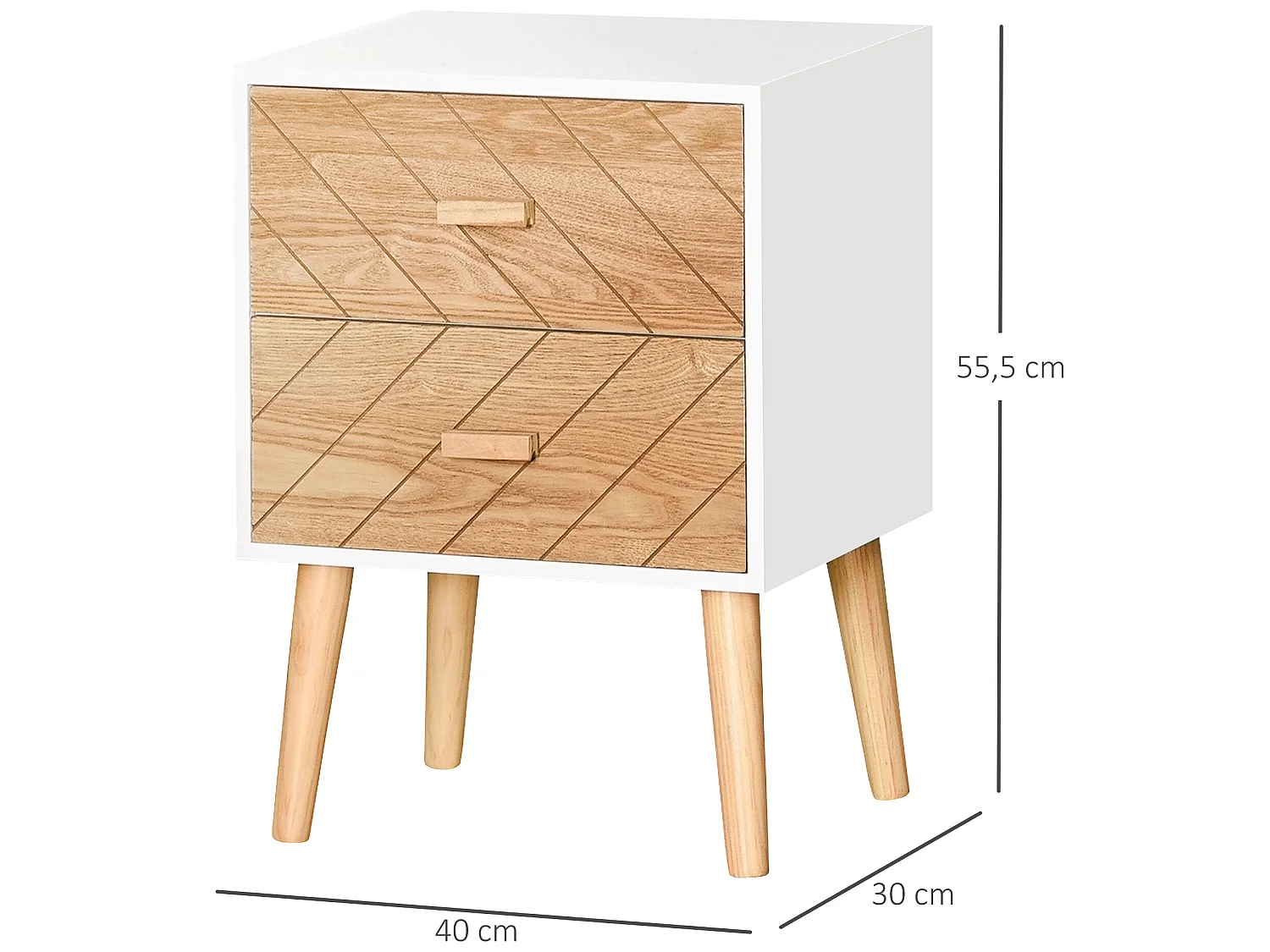 Lot de 2 chevets tables de nuit design scandinave - total 4 tiroirs - bois pin MDF blanc hêtre motif graphique