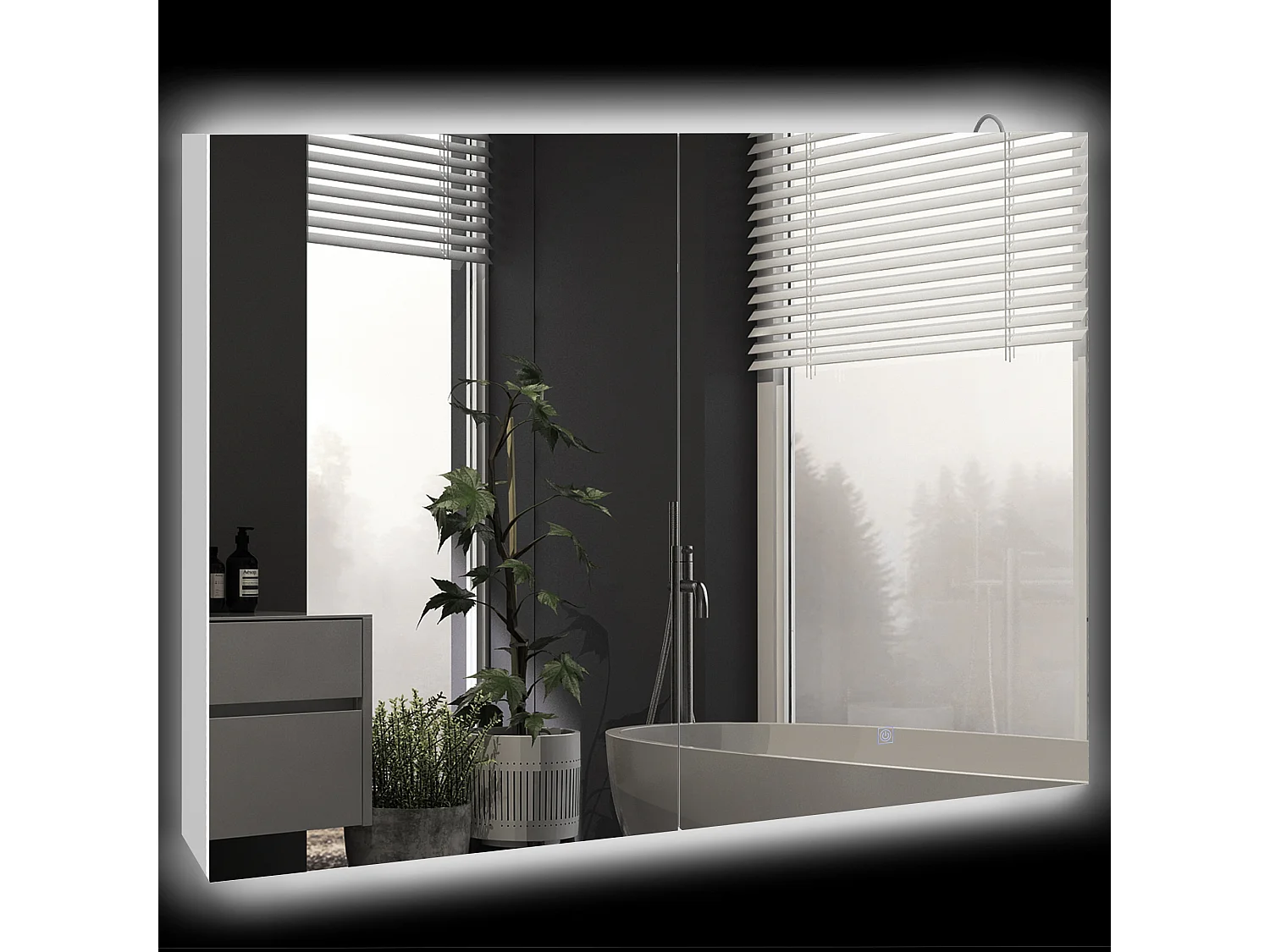Armoire miroir LED de salle de bain - 2 portes, 2 étagères - tactile, lumière réglable - MDF blanc laqué verre