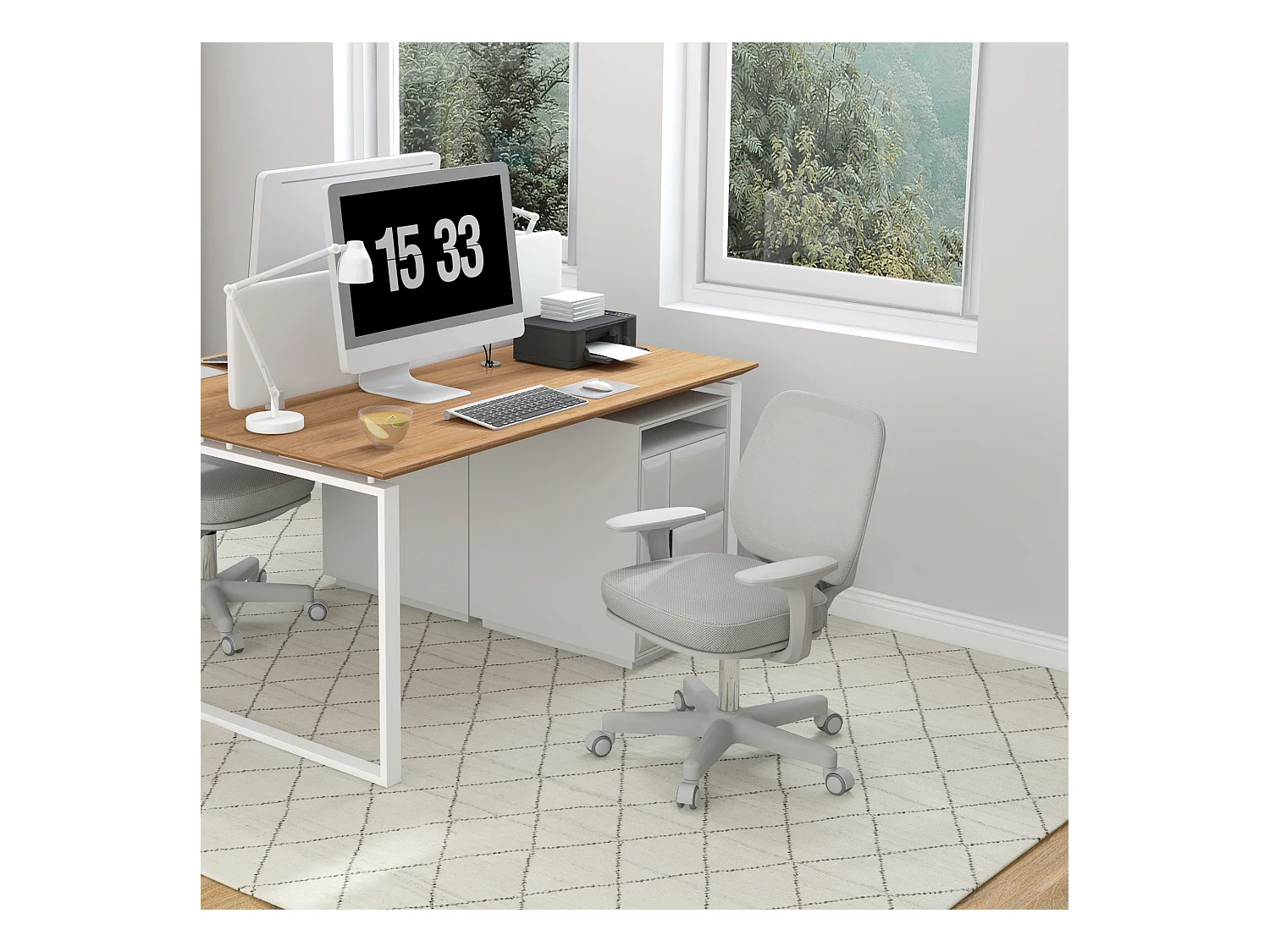 Chaise de bureau ergonomique hauteur réglable pivotante 360° revêtement maille gris
