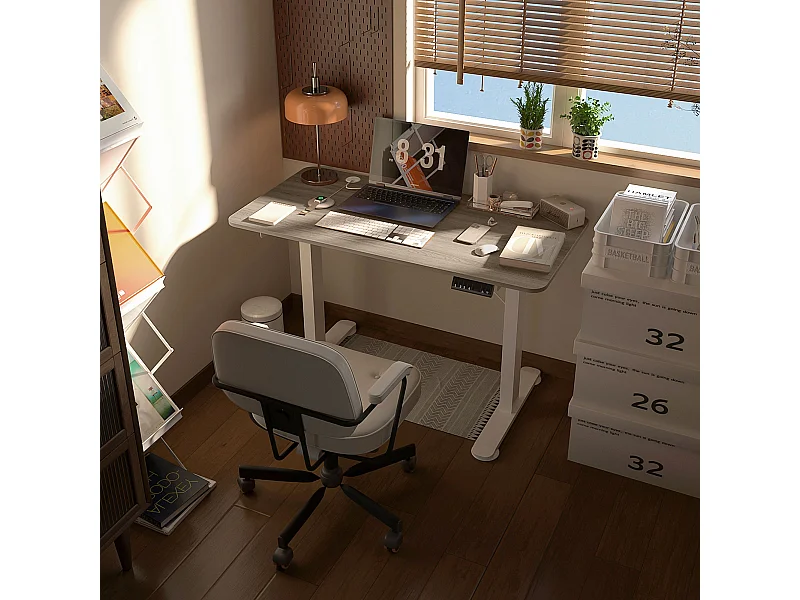 Bureau assis debout électrique - bureau réglable en hauteur - bureau électrique réglable - acier noir aspect bois chêne clair