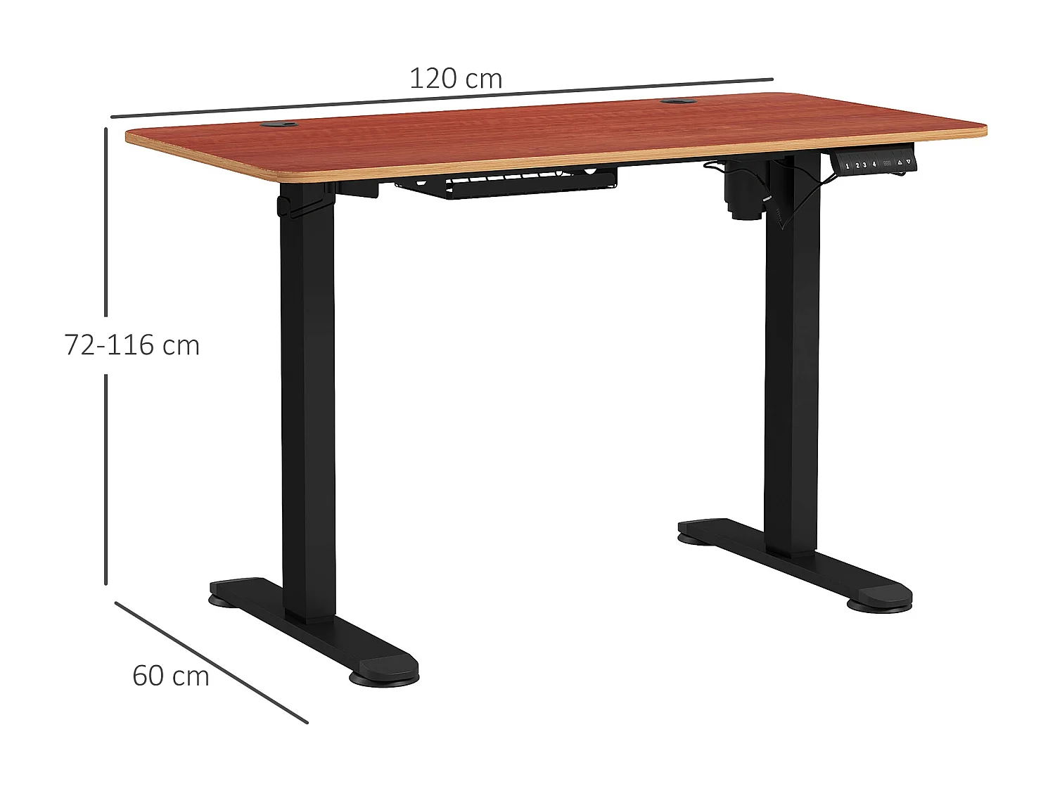 Bureau assis debout électrique - bureau réglable en hauteur - bureau électrique réglable - acier noir aspect bois acajou