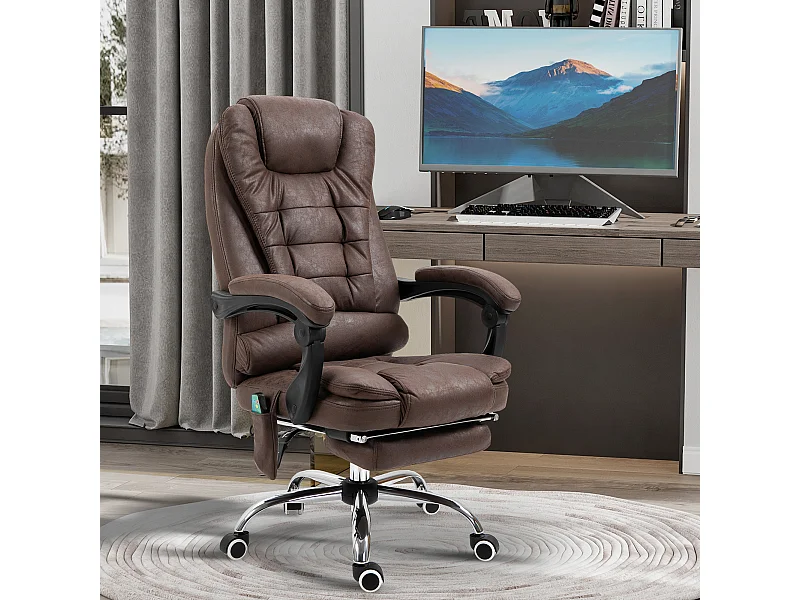 Fauteuil de bureau direction massant chauffant hauteur réglable dossier inclinable repose-pied rétractable tissu technique marron