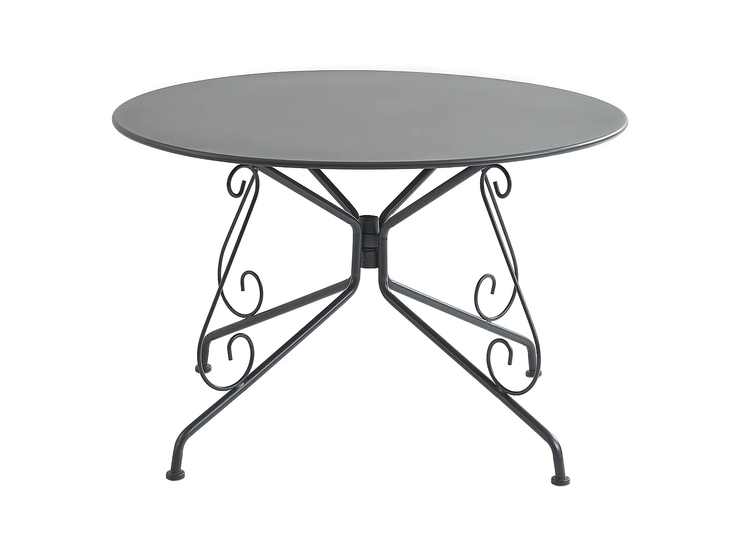 Mesa y sillas de jardín de metal estilo hierro forjado: una mesa de D.120cm y 4 sillas apilables - Antracita - GUERMANTES de MYLIA