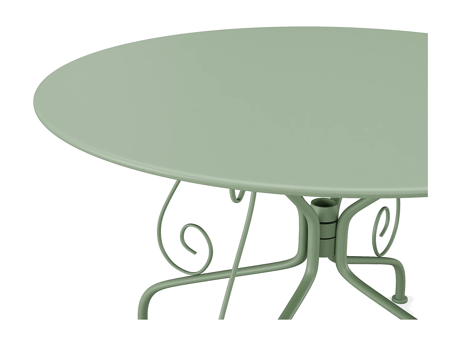 Salle à manger de jardin en métal façon fer forgé : une table D.120cm et 4 chaises empilables - Vert amande - GUERMANTES de MYLIA