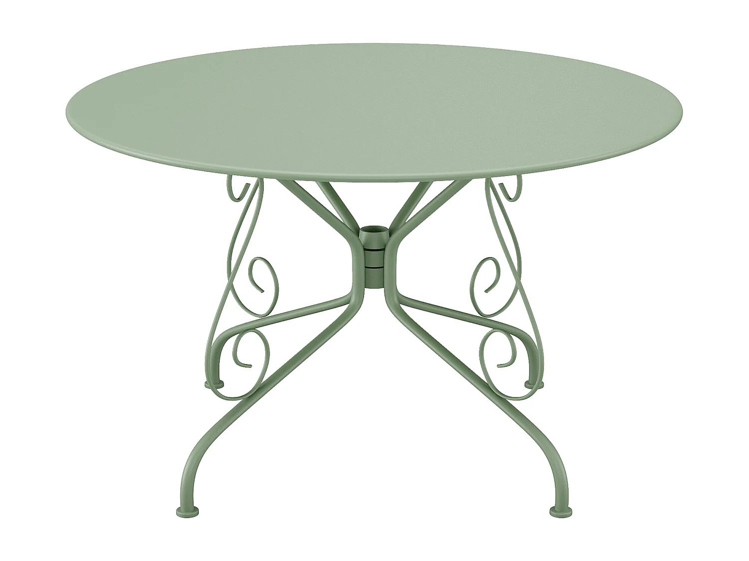 Salle à manger de jardin en métal façon fer forgé : une table D.120cm et 4 chaises empilables - Vert amande - GUERMANTES de MYLIA