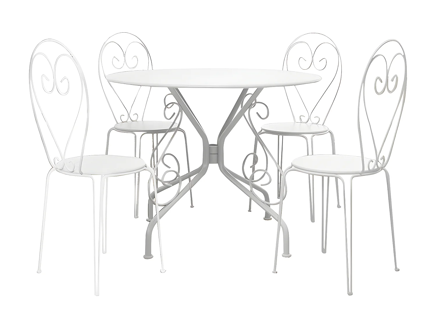 Garten-Essgruppe: Tisch D. 120 cm + 4 stapelbare Stühle - Metall in Eisenoptik - Weiß - GUERMANTES von MYLIA