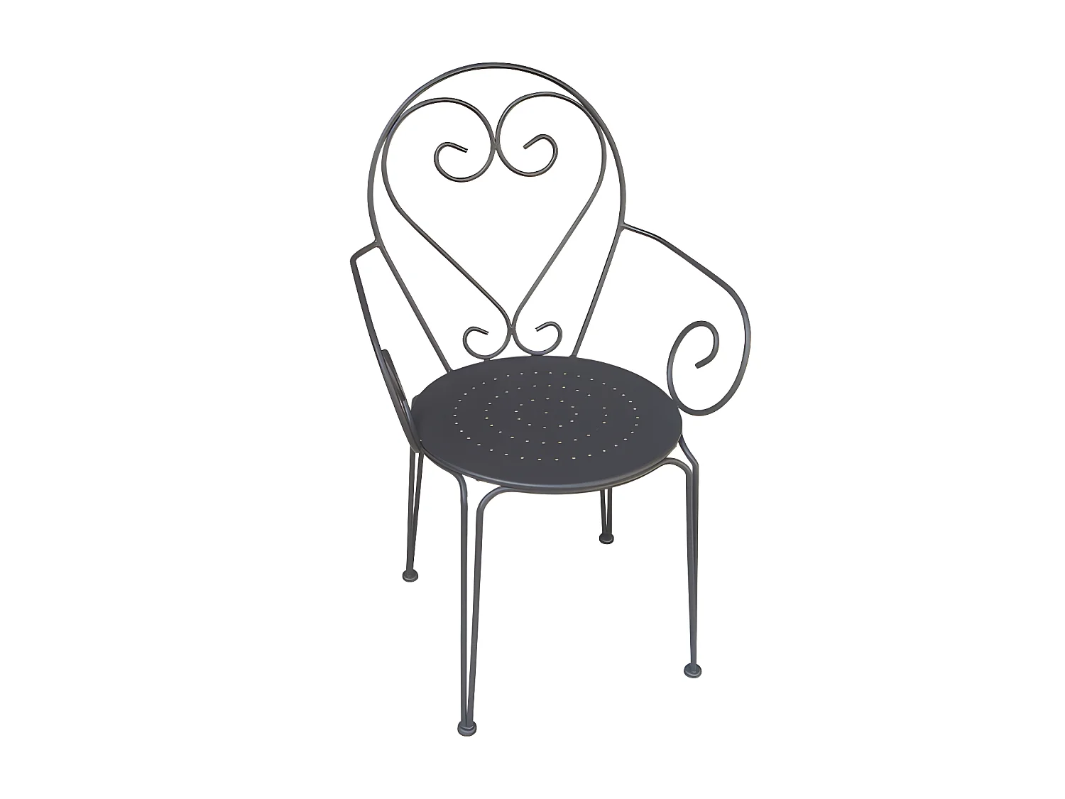 Garten-Essgruppe: Tisch D. 120 cm + 4 stapelbare Sessel - Metall in Eisenoptik - Anthrazit - GUERMANTES von MYLIA