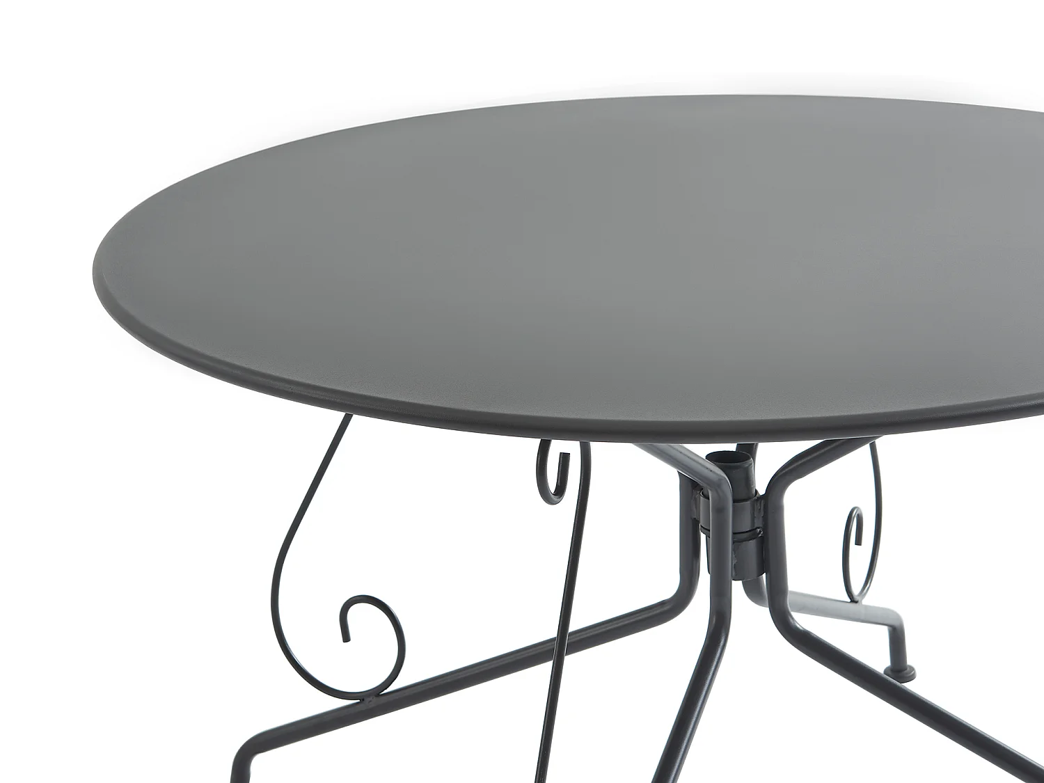 Sala pranzo giardino Metallo ferro battuto: tavolo D.120 e 4 poltrone impil. Antracite - GUERMANTES di MYLIA