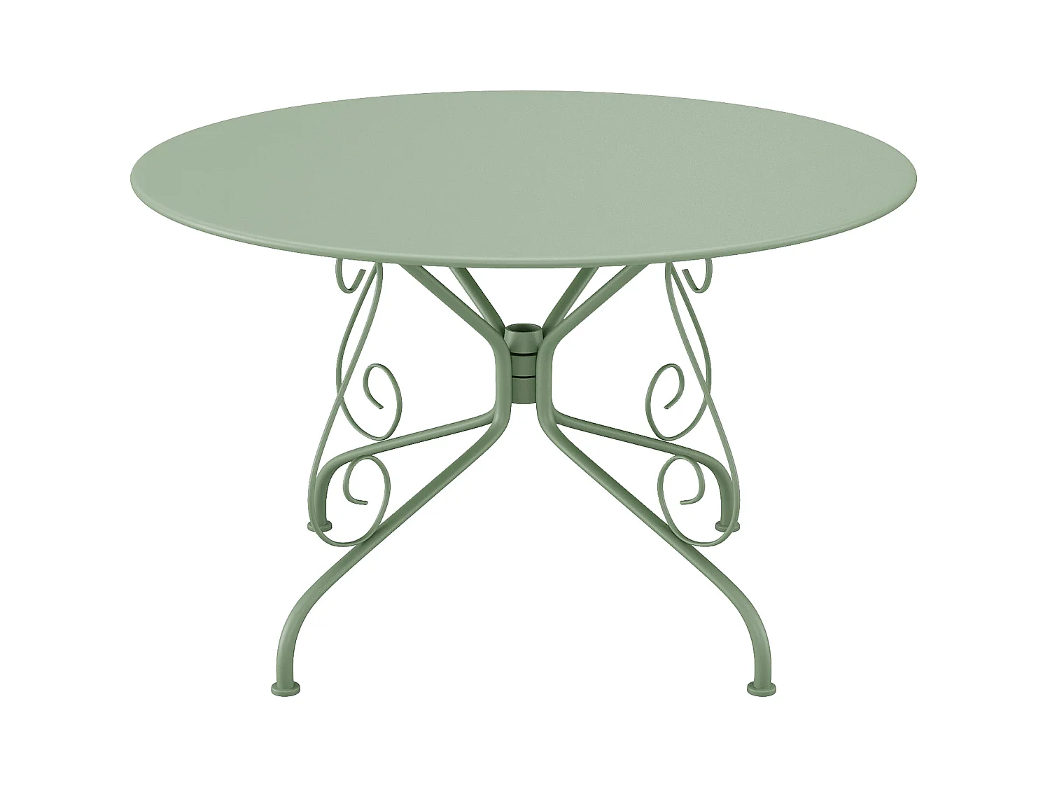 Spisebord med stoler i metall smijernstill til hagen: et bord med D. 120 cm og 4 stablestoler - Mandel grønn - GUERMANTES av MYLIA
