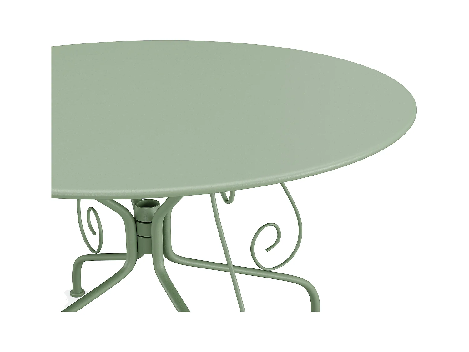 Spisebord med stoler i metall smijernstill til hagen: et bord med D. 120 cm og 4 stablestoler - Mandel grønn - GUERMANTES av MYLIA