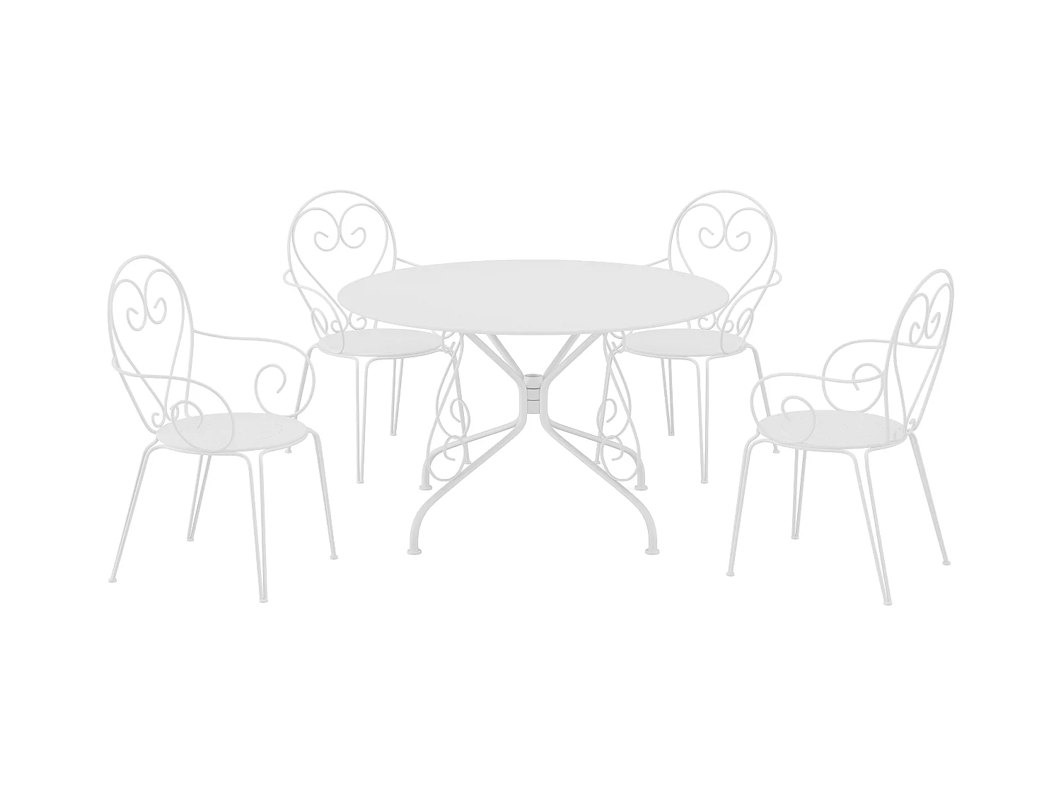 Salle à manger de jardin en métal façon fer forgé : une table D.120cm et 4 fauteuils empilables - Blanc - GUERMANTES de MYLIA
