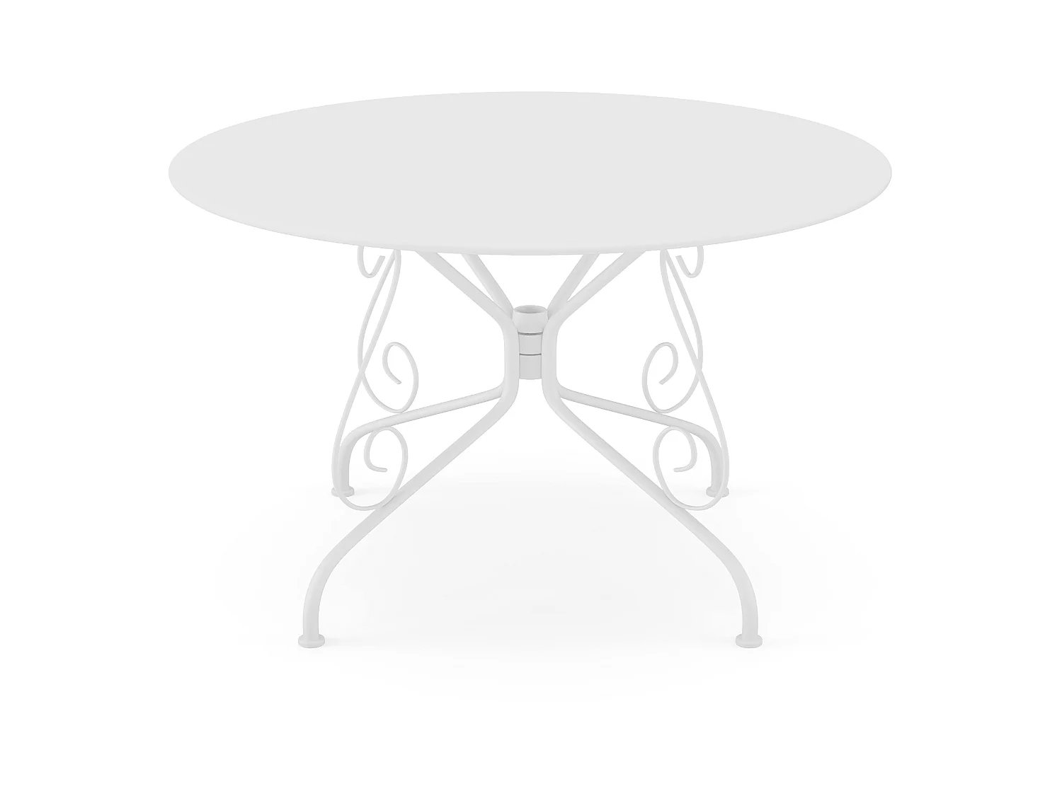 Salle à manger de jardin en métal façon fer forgé : une table D.120cm et 4 fauteuils empilables - Blanc - GUERMANTES de MYLIA