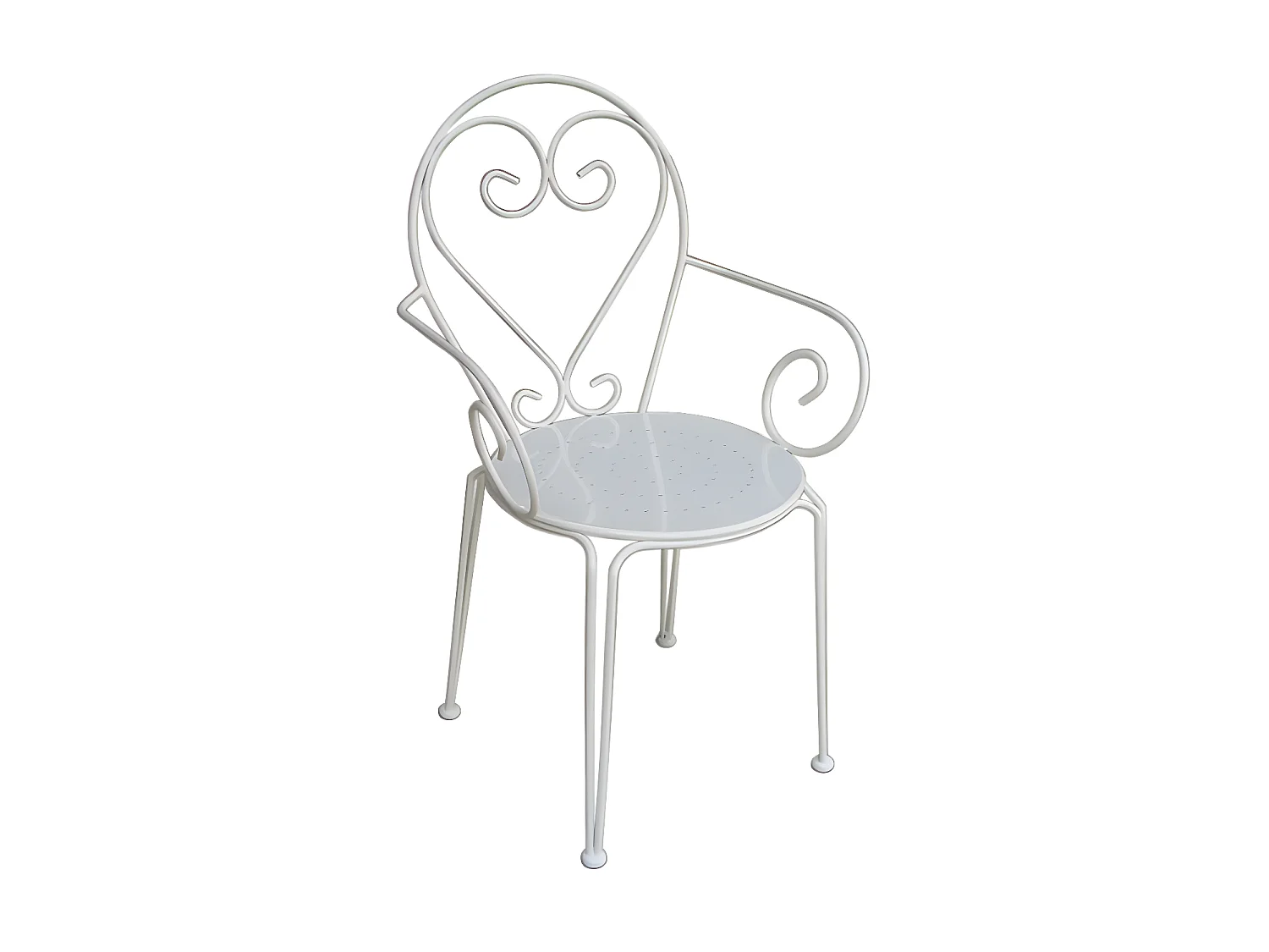 Garten-Essgruppe: Tisch D. 120 cm + 4 stapelbare Sessel - Metall in Eisenoptik - Weiß - GUERMANTES von MYLIA