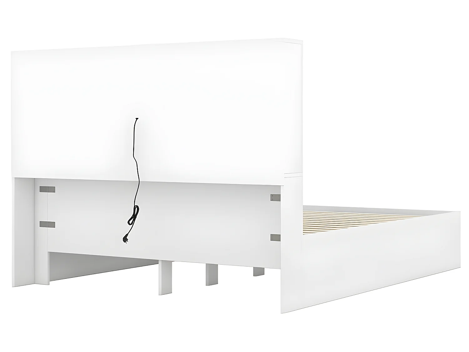 160 x 200 cm großes Massivholzbett mit Schubladen und Stauraum-Kopfteil – mit Lattenrost – Weiß