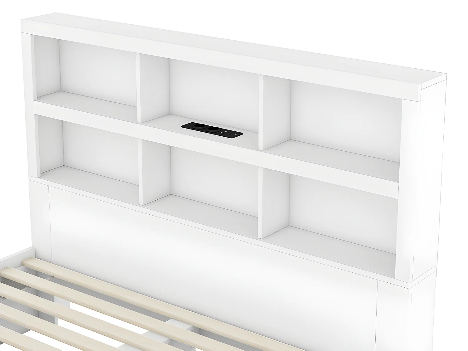 Lit double 160x200cm en bois massif avec tiroirs et tête de rangement - sommier à lattes - Blanc