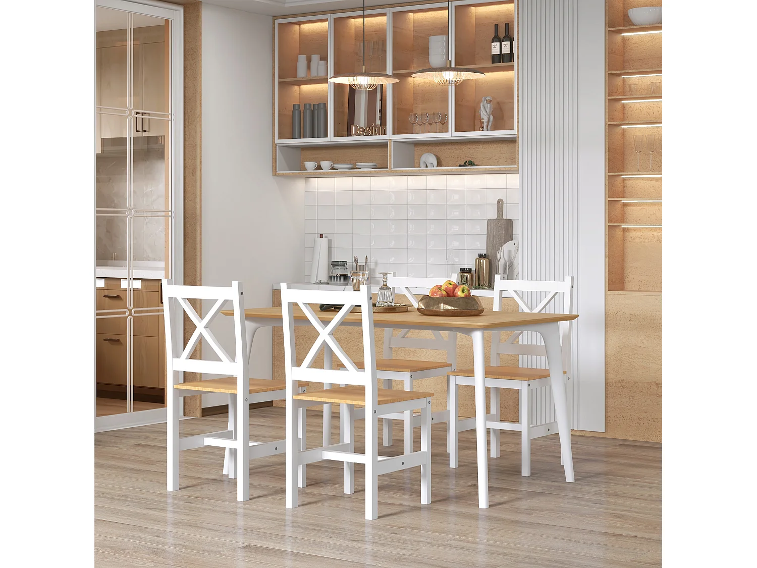 Lot de 4 chaises de salle à manger esprit campagne dossier croisé bois pin blanc