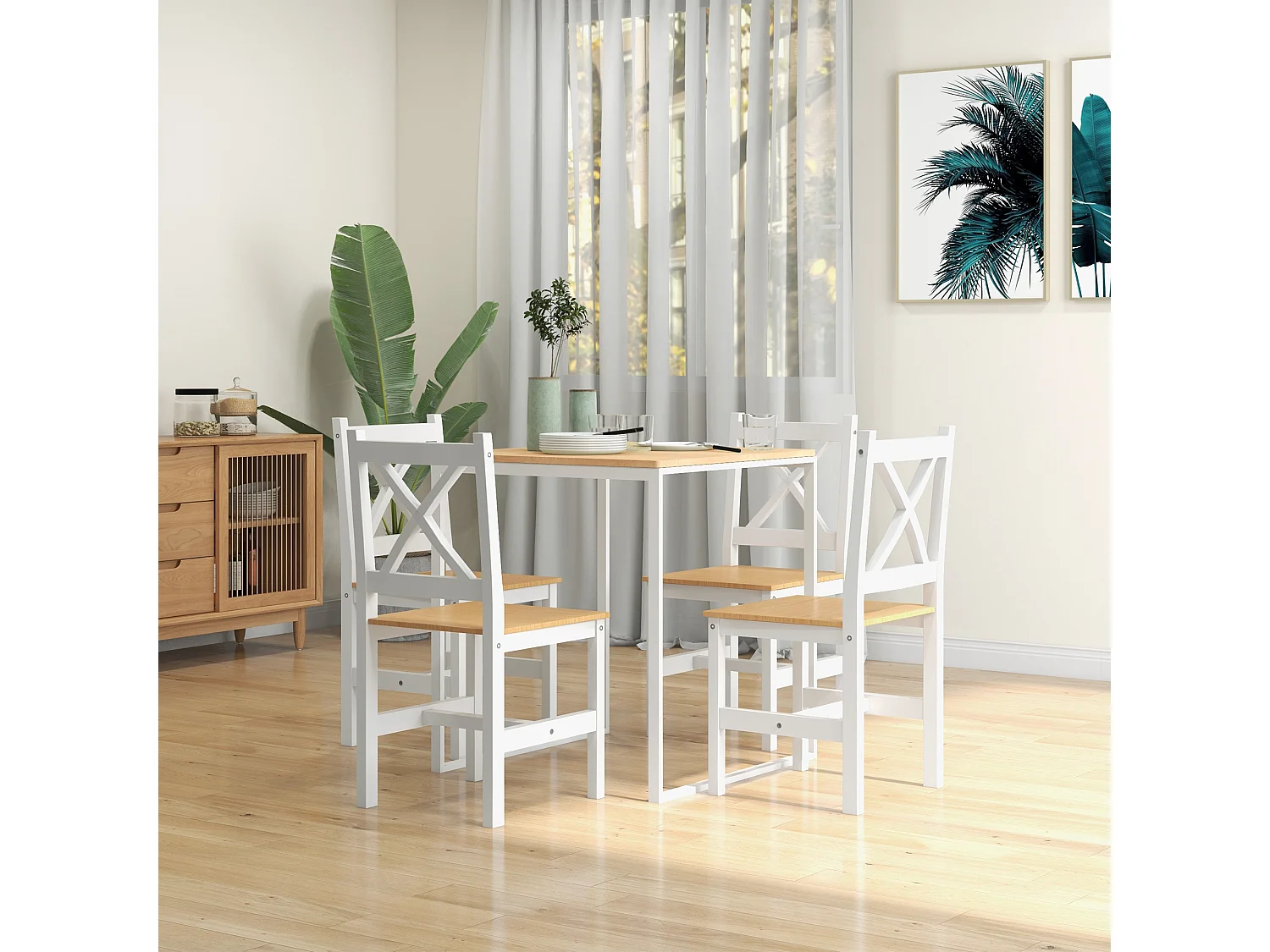 Lot de 4 chaises de salle à manger esprit campagne dossier croisé bois pin blanc