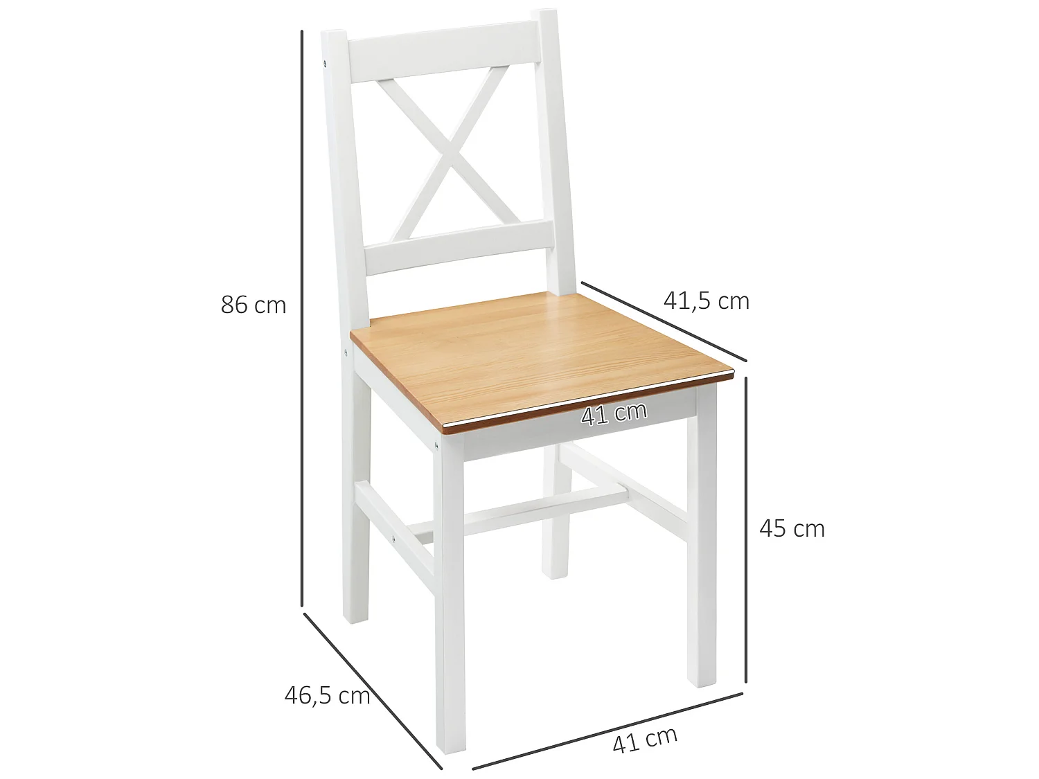Lot de 4 chaises de salle à manger esprit campagne dossier croisé bois pin blanc