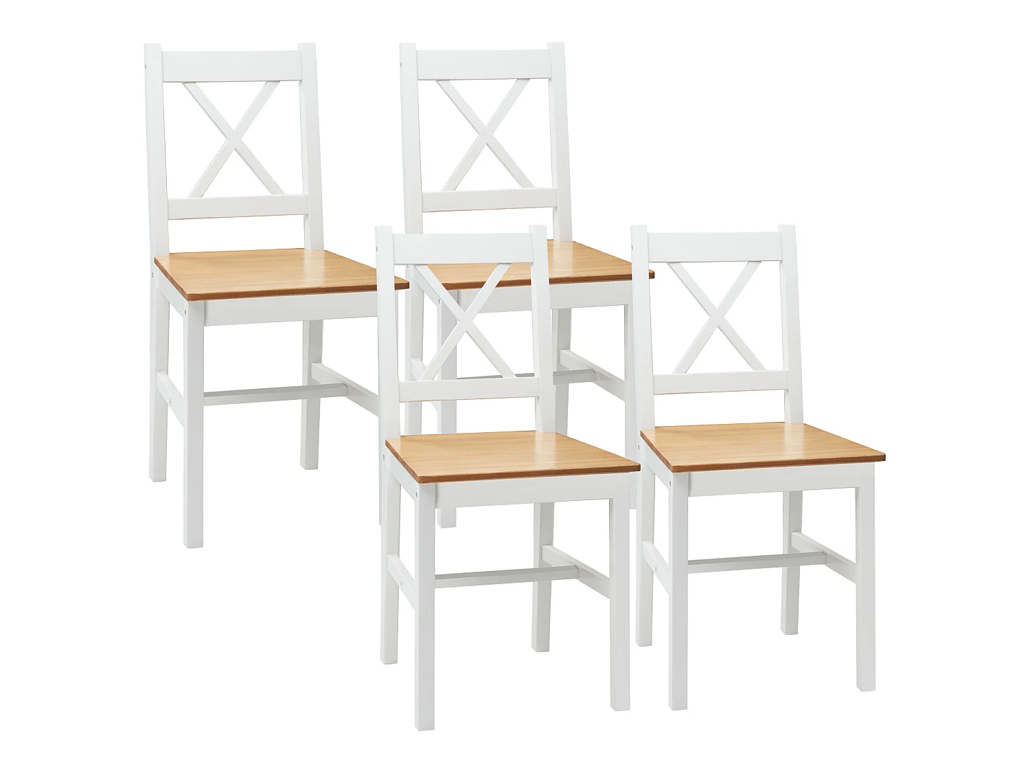 Lot de 4 chaises de salle à manger esprit campagne dossier croisé bois pin blanc
