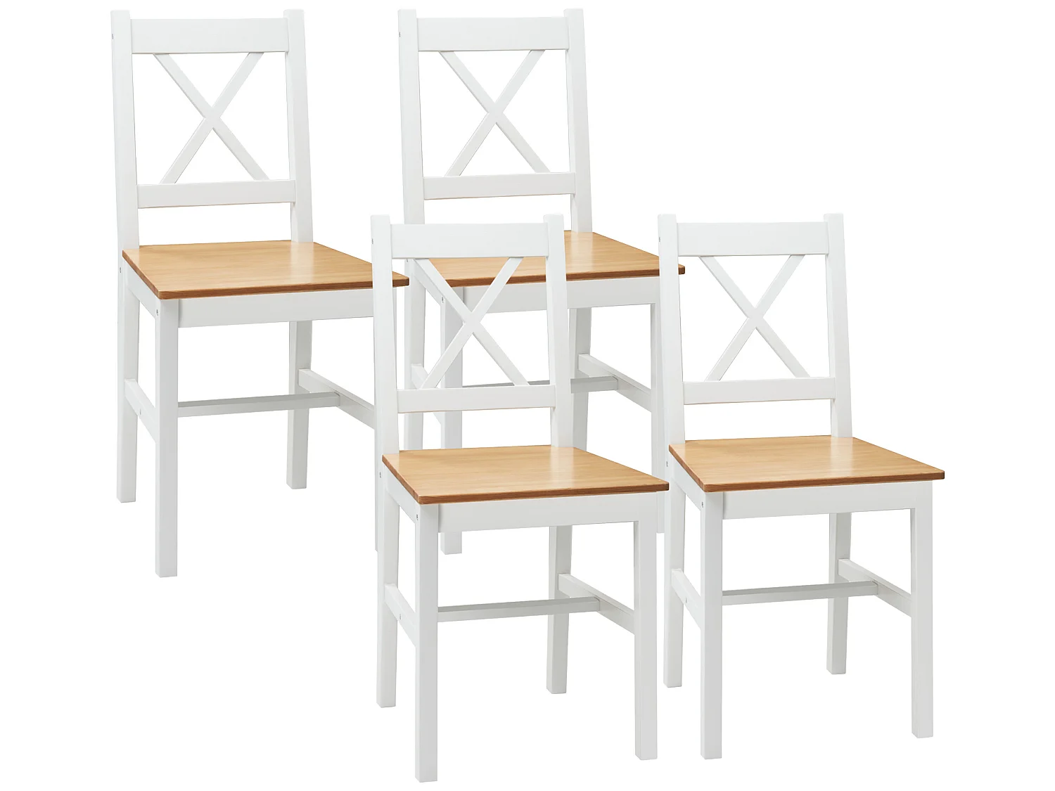 Lot de 4 chaises de salle à manger esprit campagne dossier croisé bois pin blanc