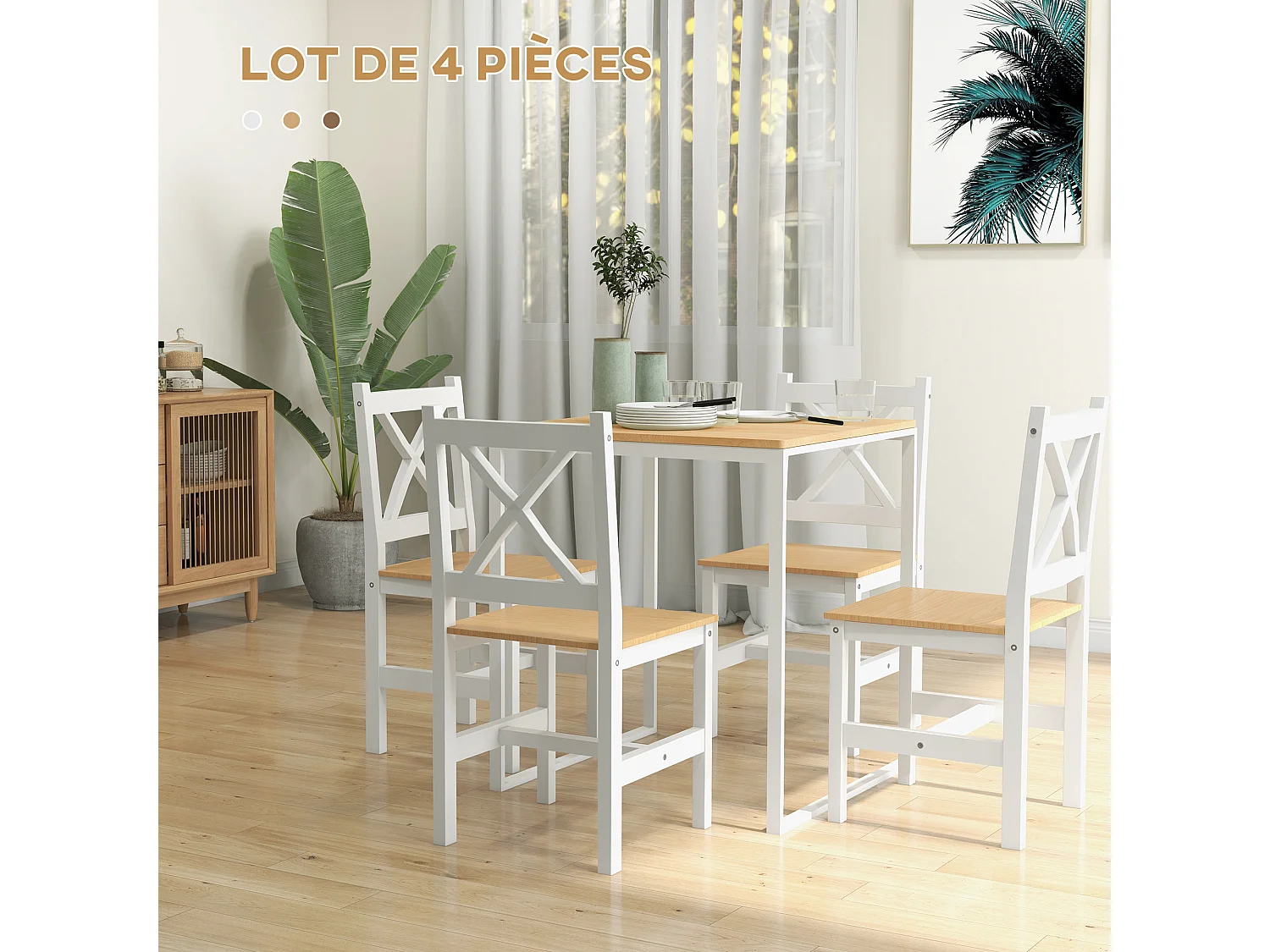 Lot de 4 chaises de salle à manger esprit campagne dossier croisé bois pin blanc